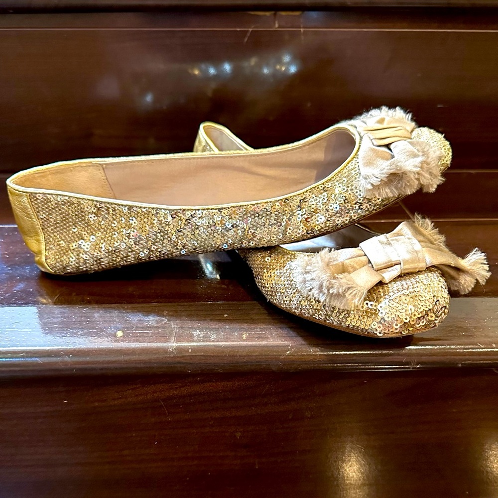 KATE SPADE GOLD SEQUIN BALLET FLATS
